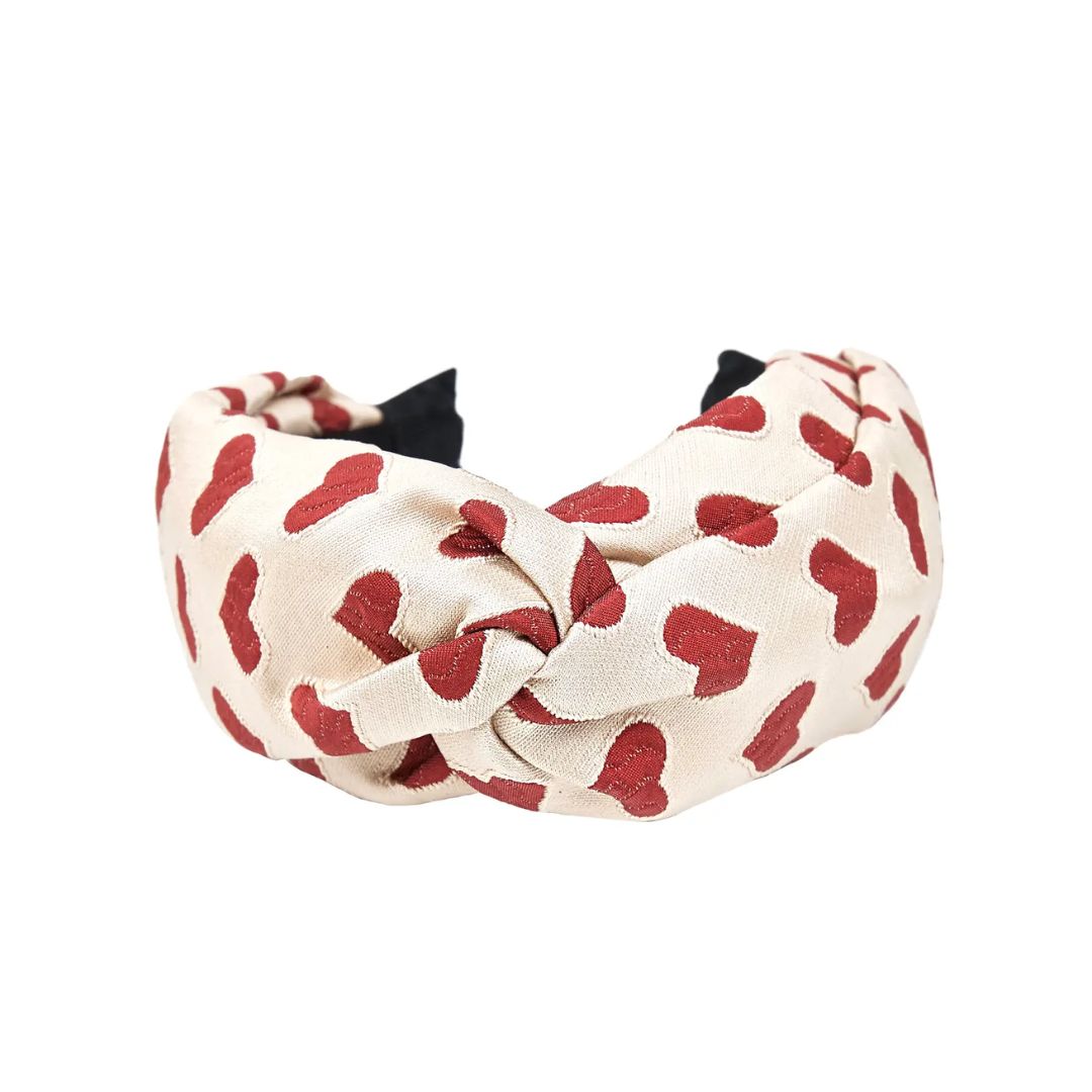 Damen Haarband mit Herzmuster creme/rot