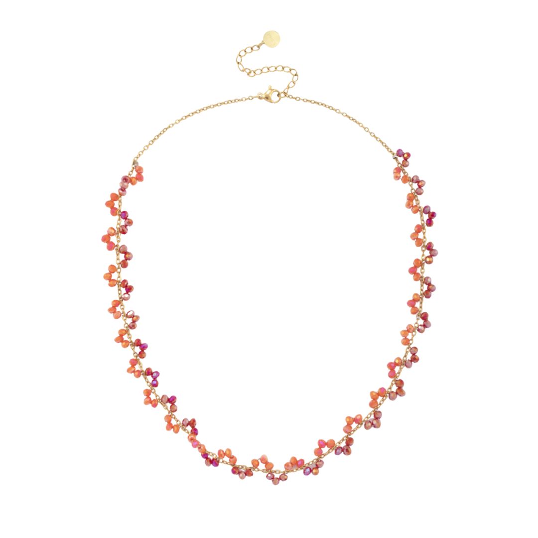 Damen Halskette aus Edelstahl mit kleinen Glasperlen berry