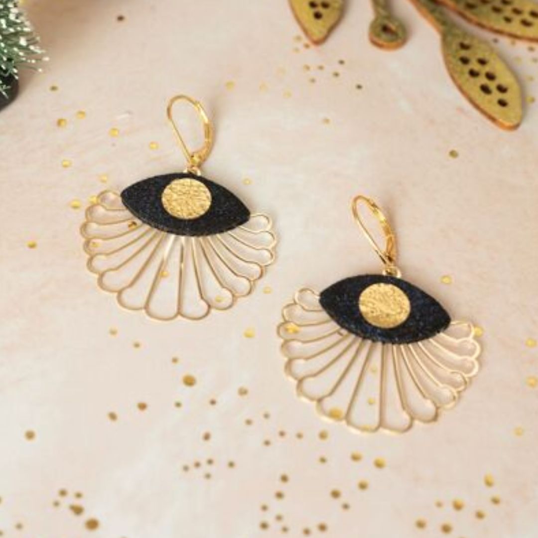 Damen Ohrhänger 'Black Eyes' gold/schwarz