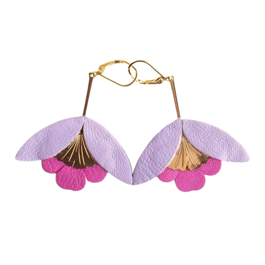 Damen Ohrringe 'Ginkgo-Blüten' mauve/fuchsia
