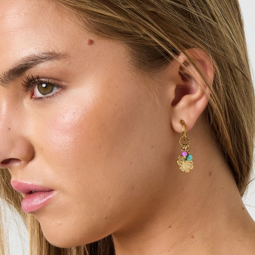Damen Ohrringe 'Happy-Charm mit Blumen' gold