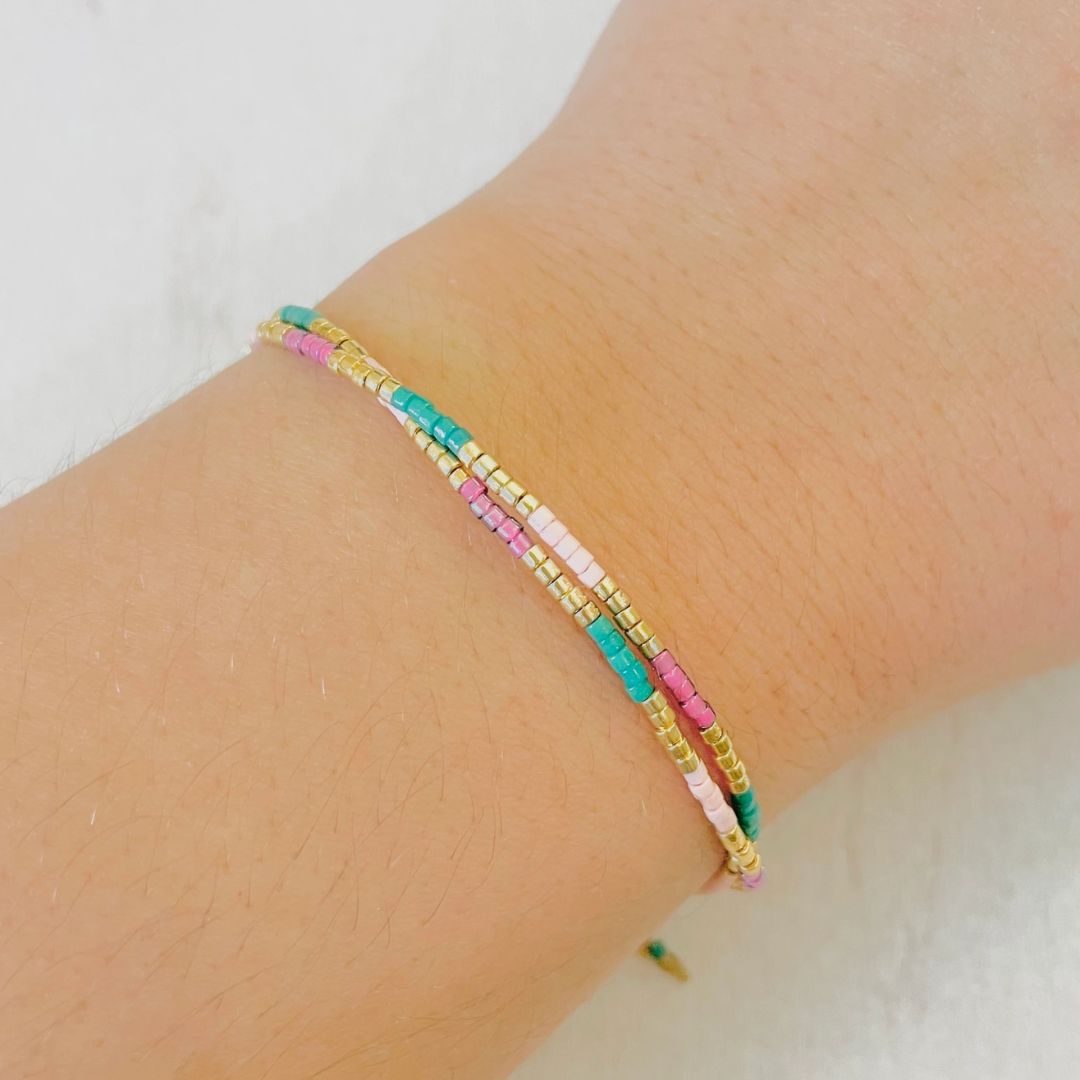 Damen Armband Double 'Miyuki Perlen' gold/türkis/bordeaux