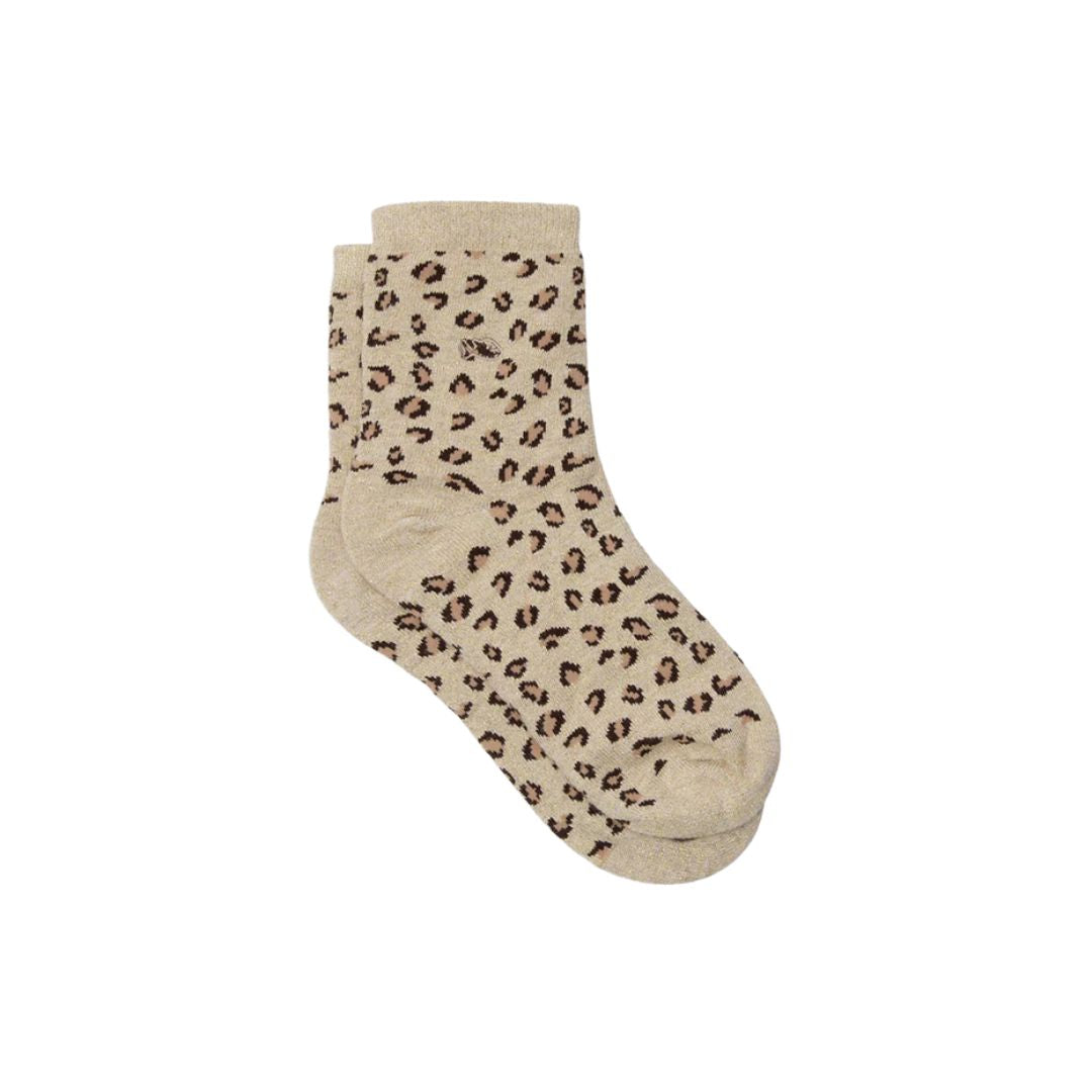 Glitzersocken mit Leopardenmuster beige/gold
