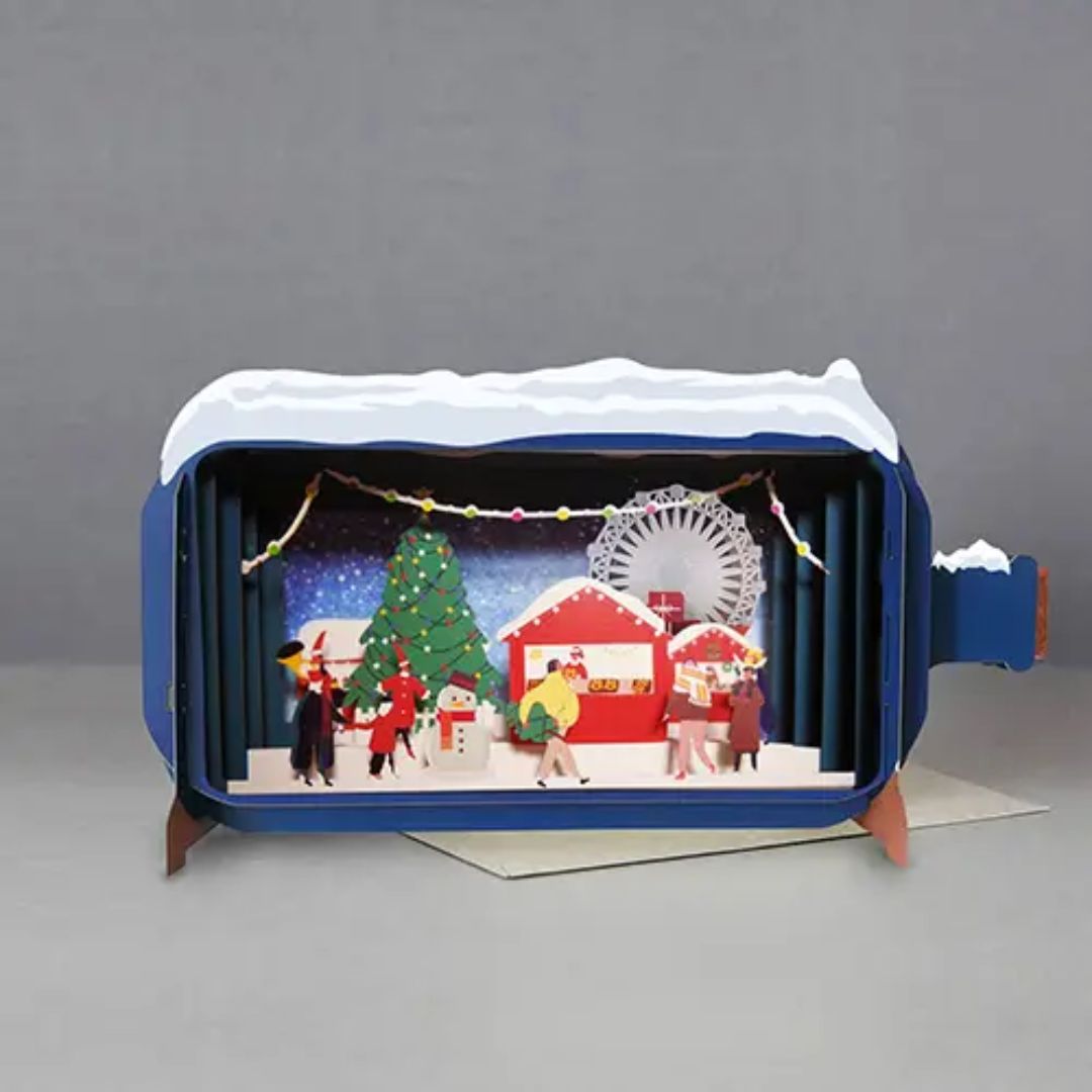 Dimensionale Pop Up Weihnachtskarte 'Weihnachtsmarkt'