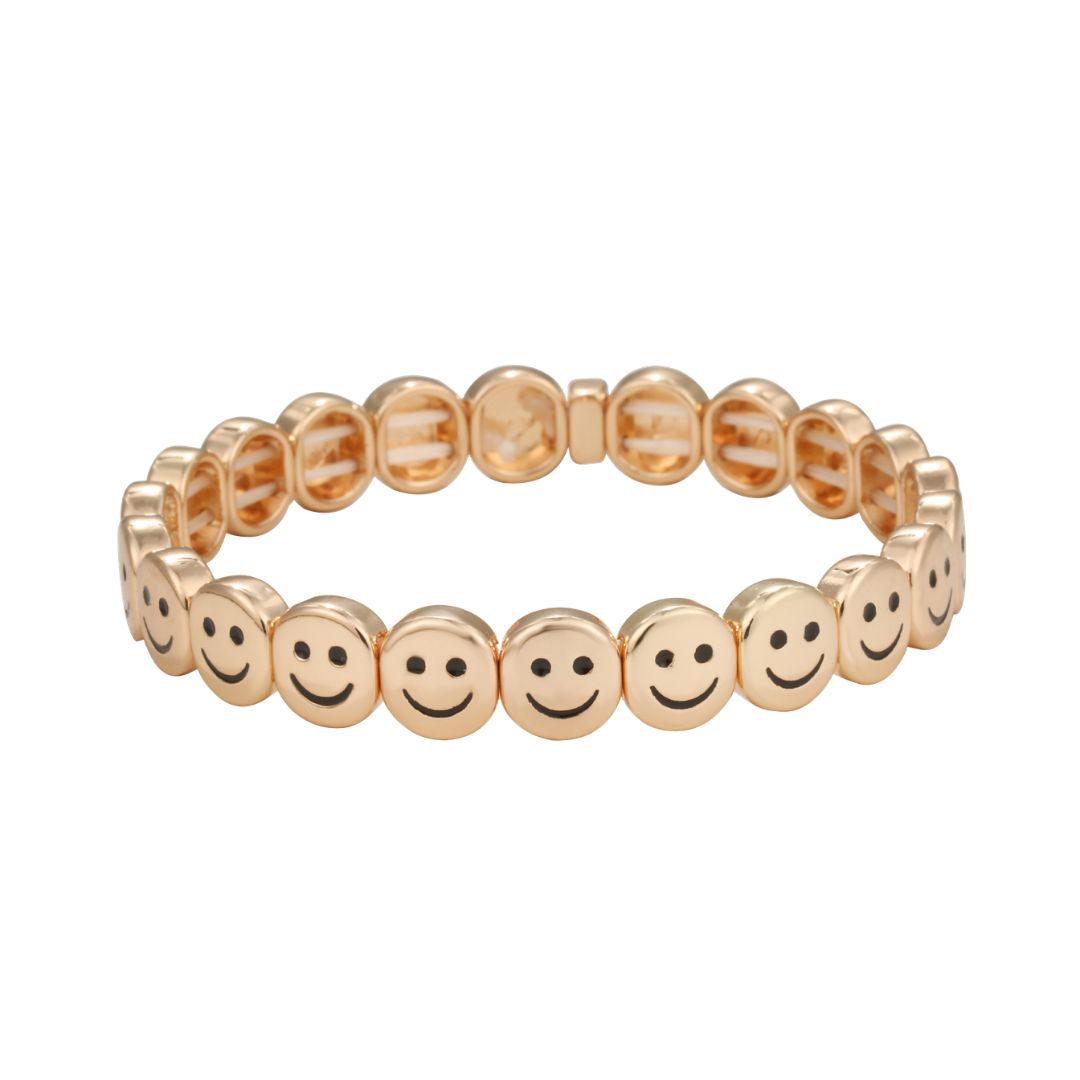 Elastisches Damen Armband 'Alloy Smiley' gold