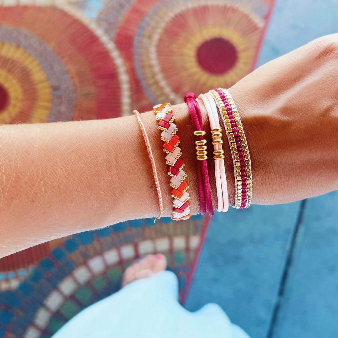 Geflochtenes Tila-Perlenarmband für Damen lachs/orange
