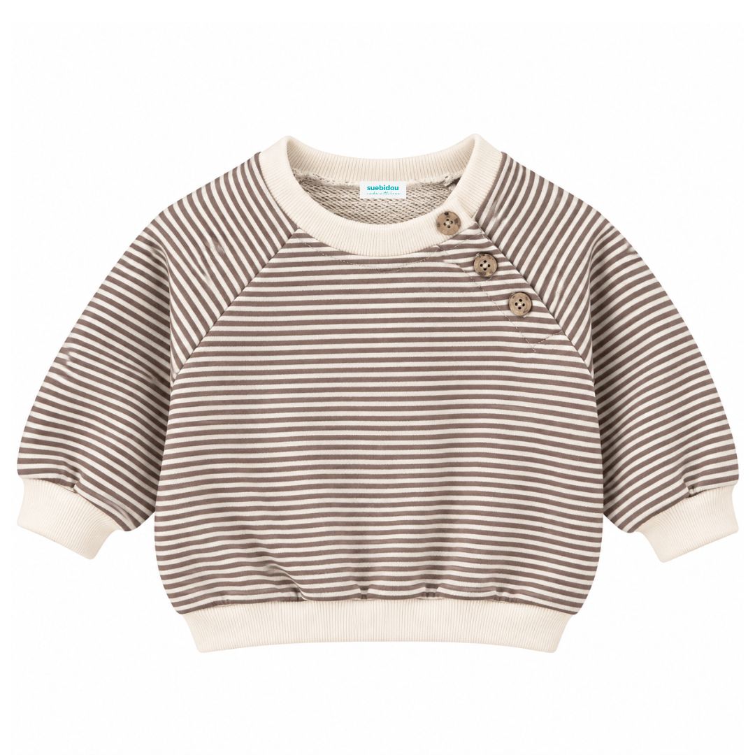 Sweatshirt gestreift mit Kontrastbündchen und Knöpfen braun