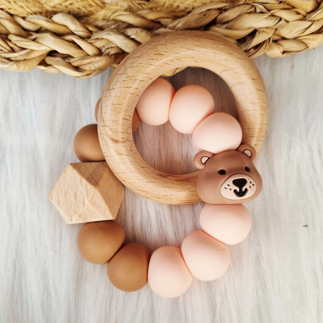 Happy Beißring 'Bär' pfirsich/bronze/hellrosa