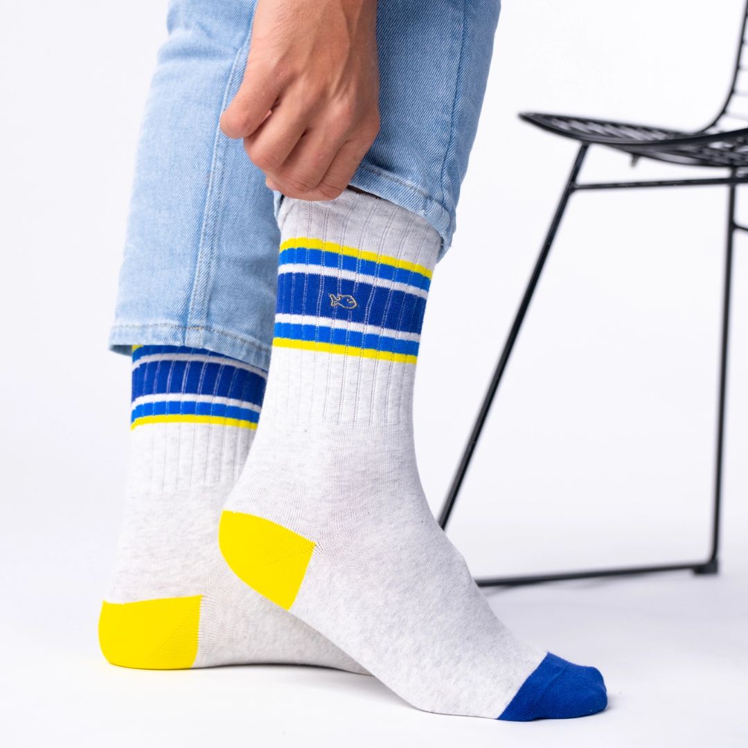 Herren Retro Socken mit Karomuster mehrfarbig grau/blau/gelb