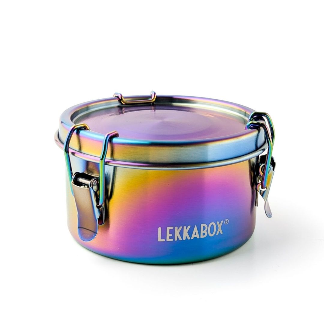 LEKKABOX Runde Edelstahldose 'Rainbow Clipsy' – suebidou