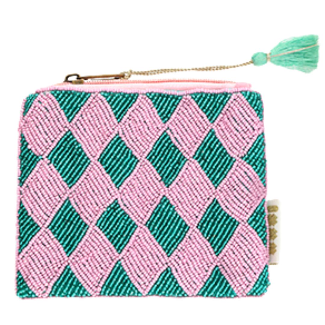 Perlen-Etui 'Rhombus' grün/pink/gold