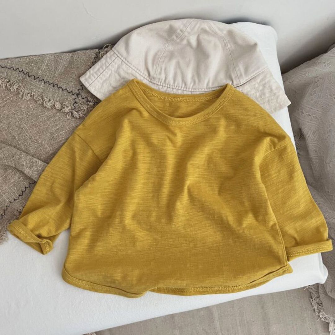 Weicher O-Neck Pulli aus Bio Baumwolle mustard