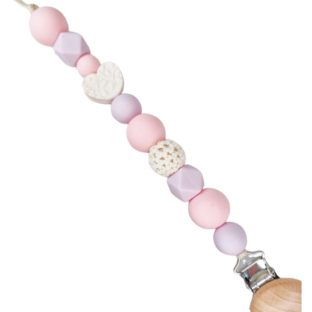 Schnullerkette 'Heart' rosa/weiß