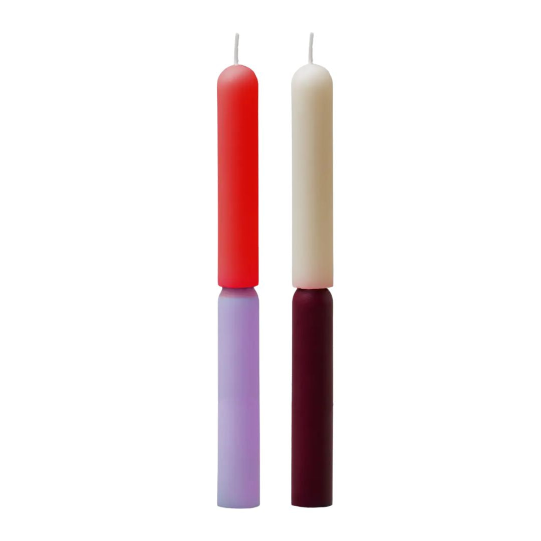 Stabkerzen 2er Set 'Hemisphere' rot/lavender & ivory/dark red