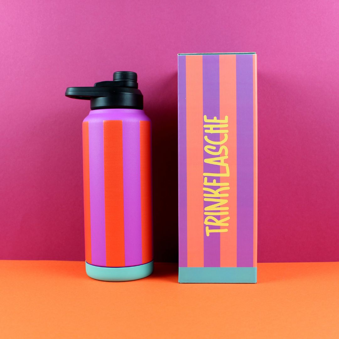 Trinkflasche Stripes fuchsia/feuerrot/petrol 1000 ml