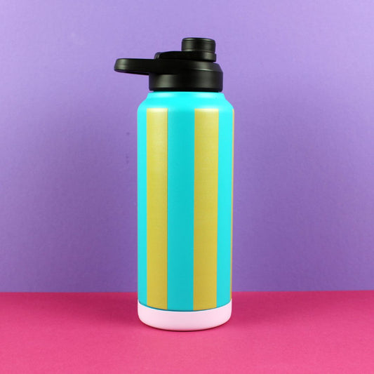 Trinkflasche Stripes petrol/olive-gold/flieder