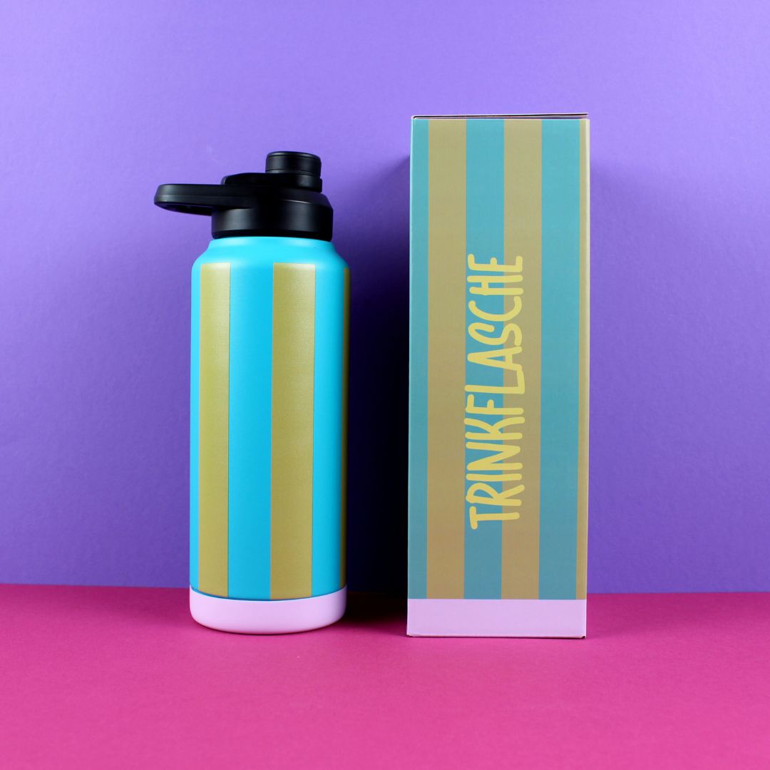 Trinkflasche Stripes petrol/olive-gold/flieder