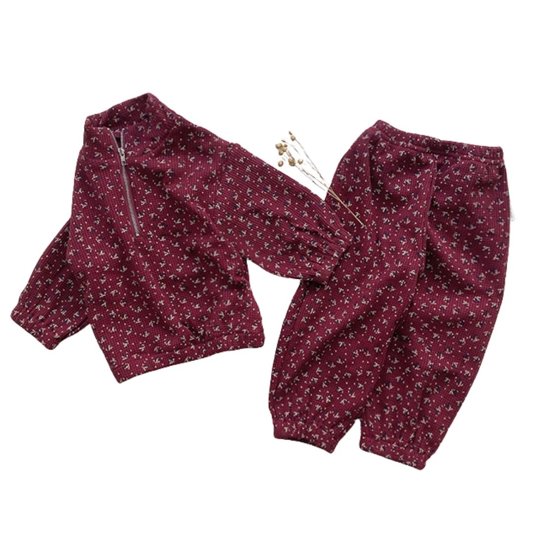 Warmes 2er Set aus Fleece 'Floral Zip' beere