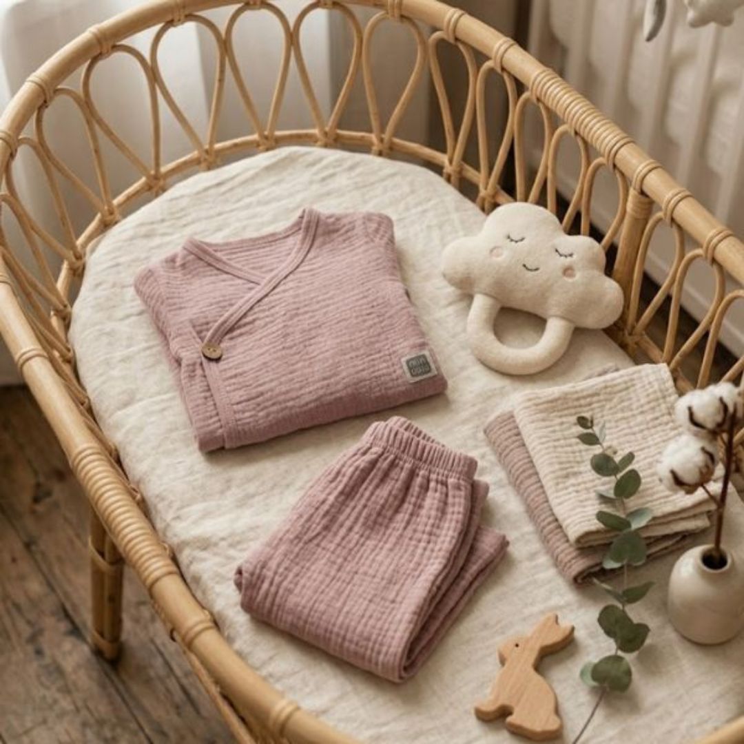 Zweiteiliges Baumwoll Musselin-Set 'Wolke' rosa