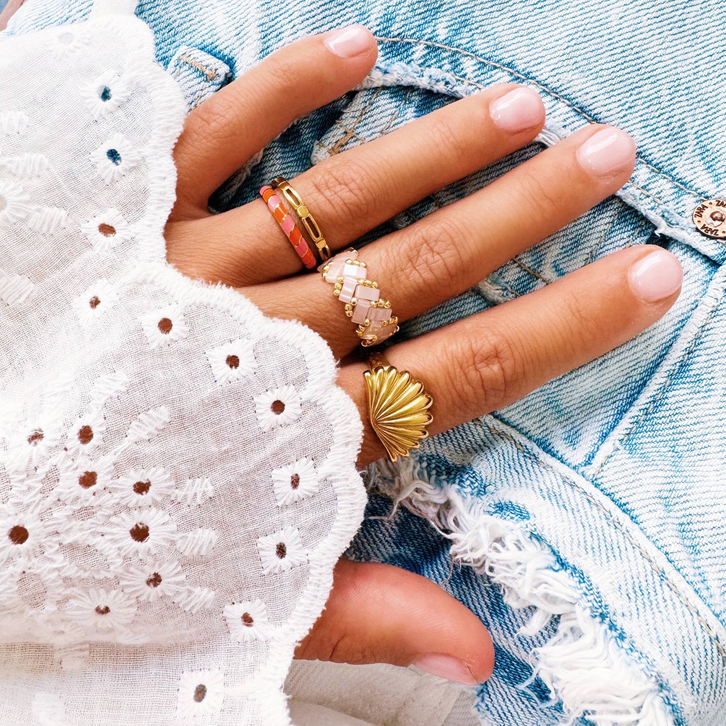 Damen Tilabead-Ring hellrosa/gold