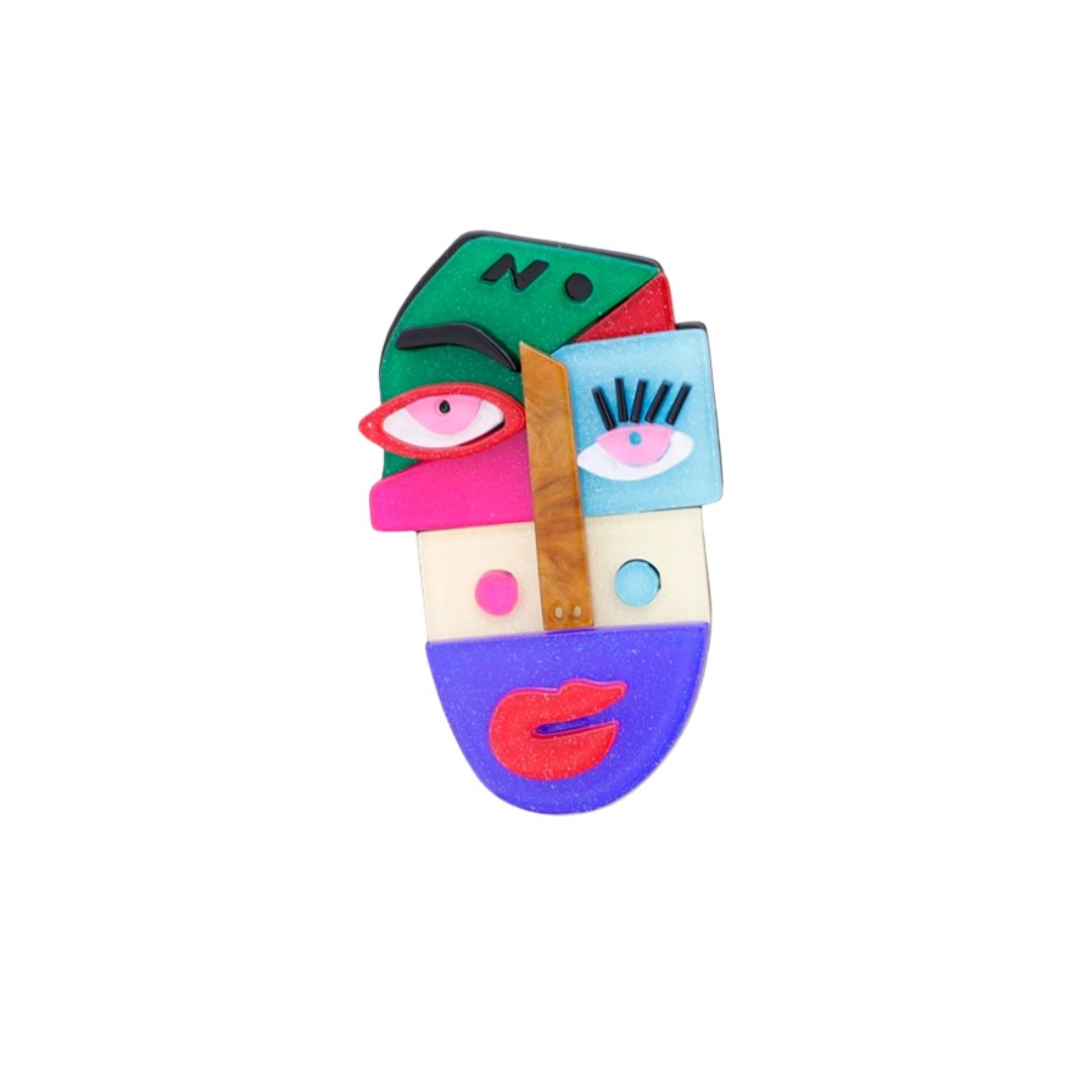 Abstrakte Brosche aus Kunstharz 'Face' multicolor