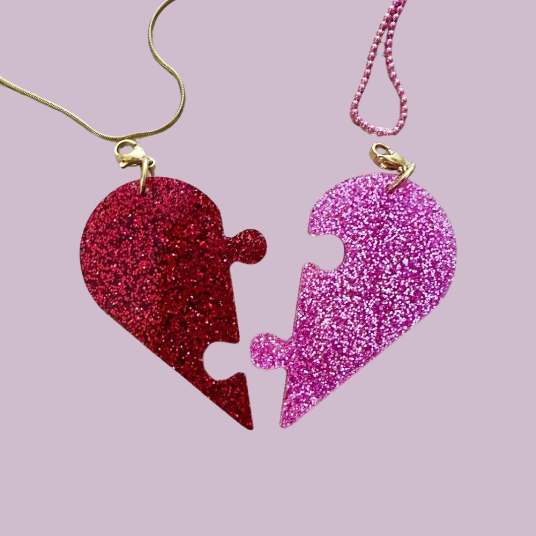 Anhänger 'BFF Heart Rosa-Rot -2Half'