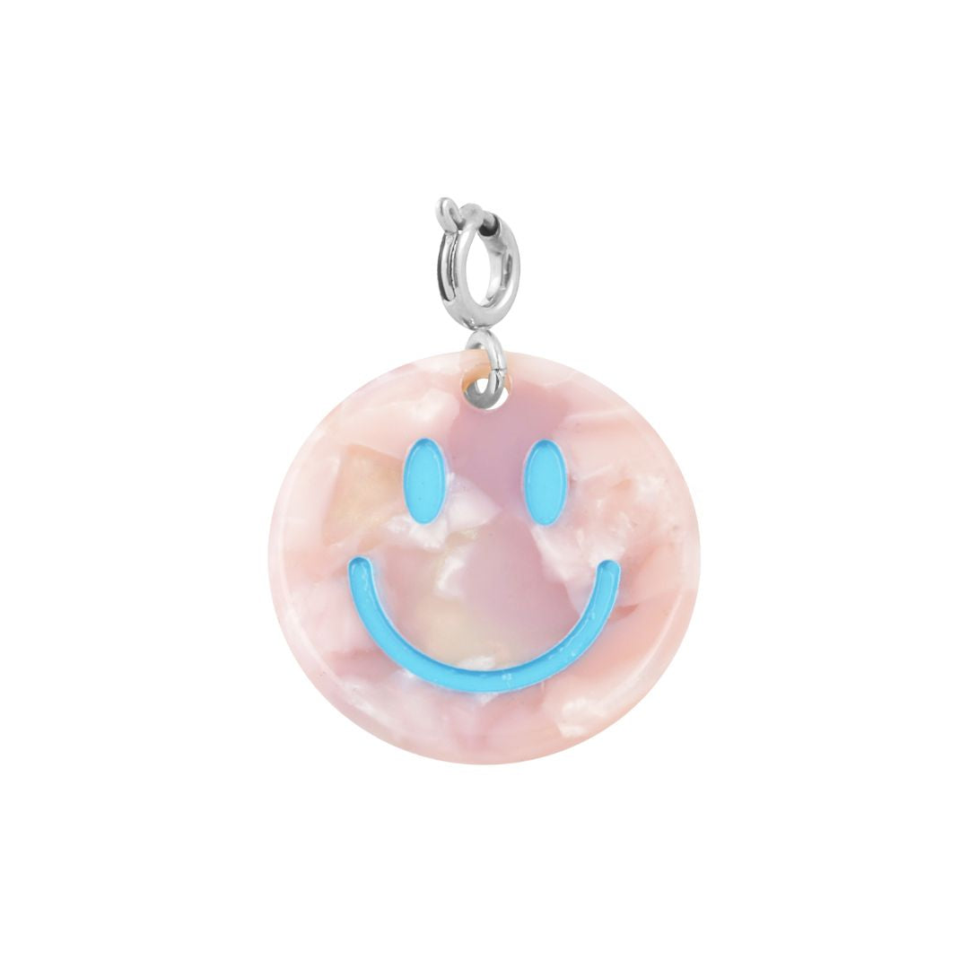 Anhänger Smiley rosa/hellblau silber
