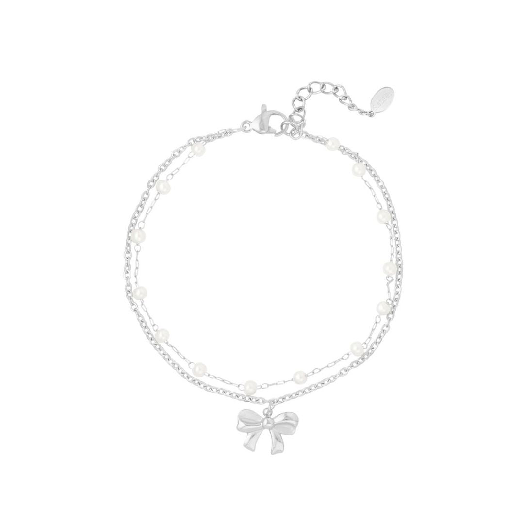 Damen Armband 'Double' mit Schleifen und Perlen silber