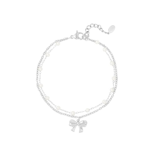 Damen Armband 'Double' mit Schleifen und Perlen silber