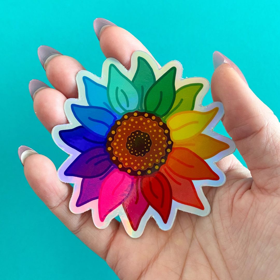 Aufkleber 'Regenbogen-Sonnenblumen-Sticker'