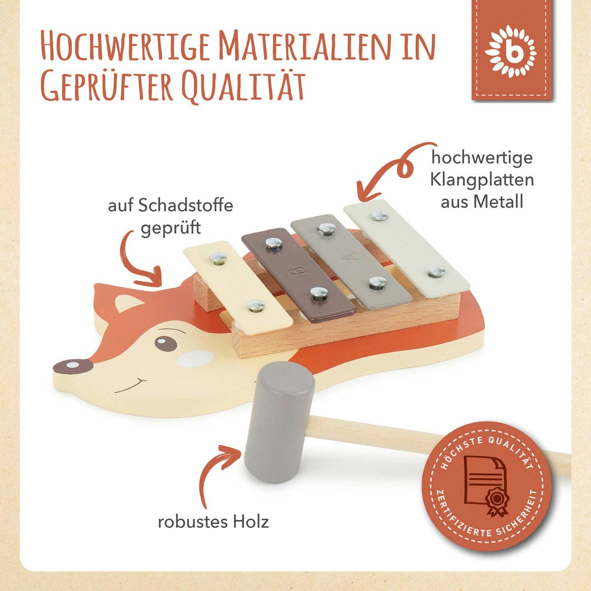 Mini Xylophon aus Holz 'Fuchs'