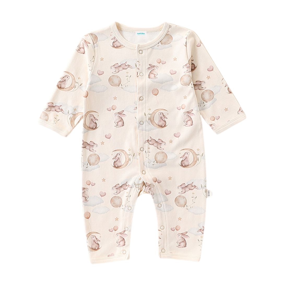 Langarm Strampler mit süßem Hasen Alloverprint