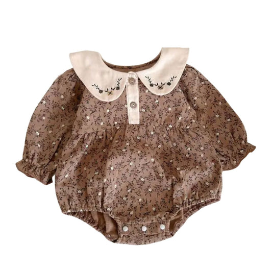 Baby Body mit floralem Allover-Muster braun
