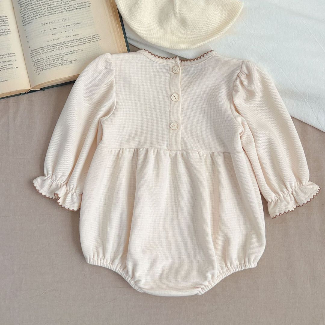 Baby Body Langarm beige mit Blumenmotiv