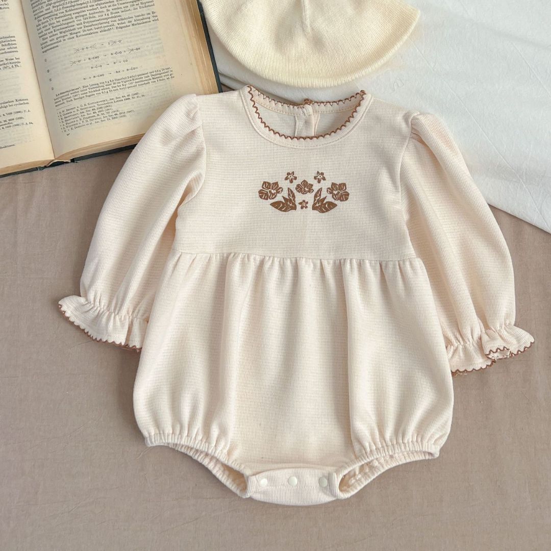 Baby Body Langarm beige mit Blumenmotiv