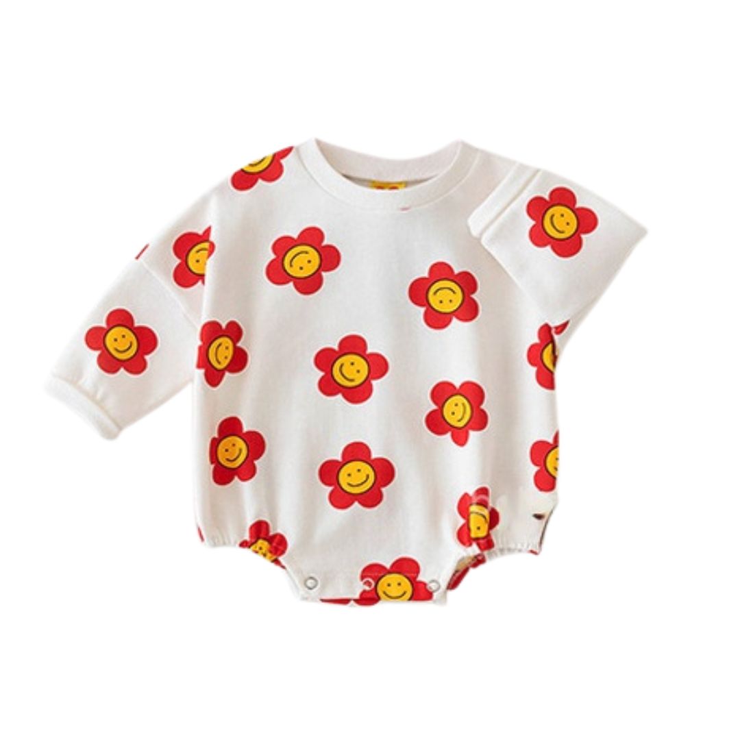 Baby Body mit 'Funny Flowers' rot