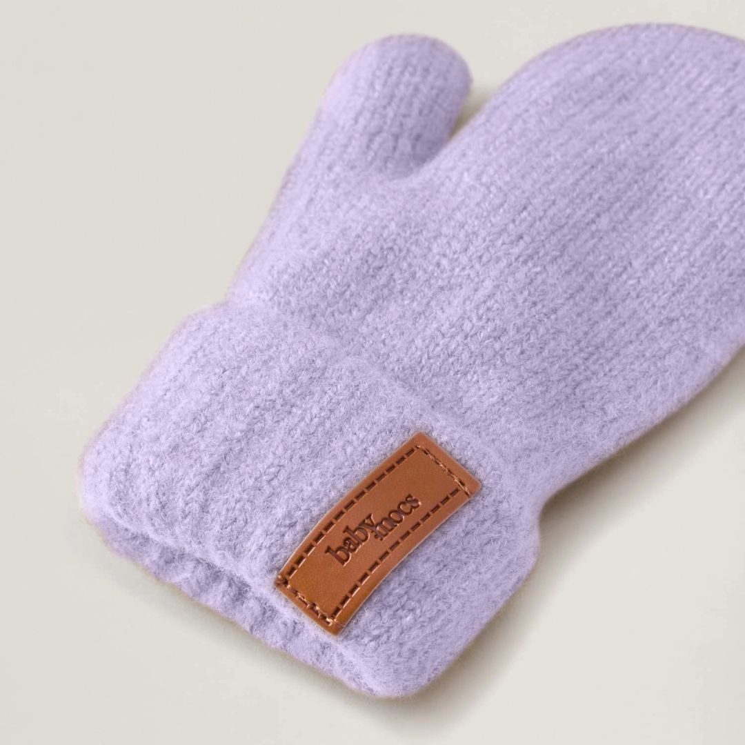 Kinder Fäustlinge mit Rippstrick und weichem Eco-Fleece-Futter flieder