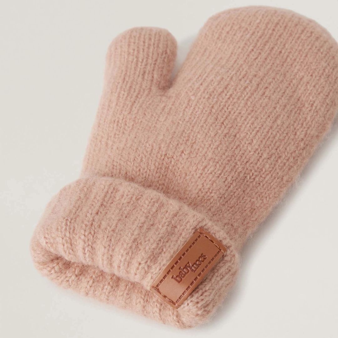 Kinder Fäustlinge mit Rippstrick und weichem Eco-Fleece-Futter rosa