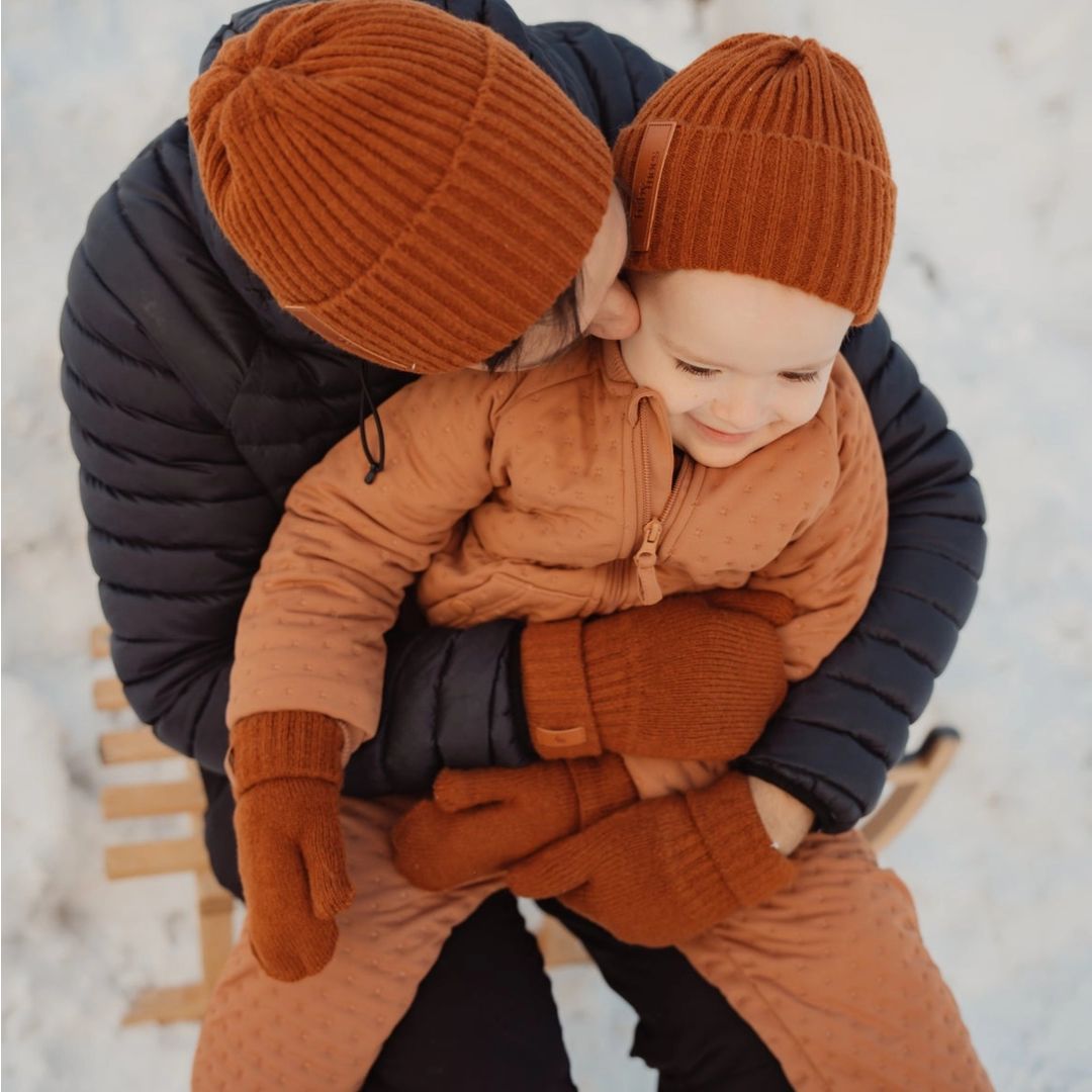 Kinder Fäustlinge mit Rippstrick und weichem Eco-Fleece-Futter rost