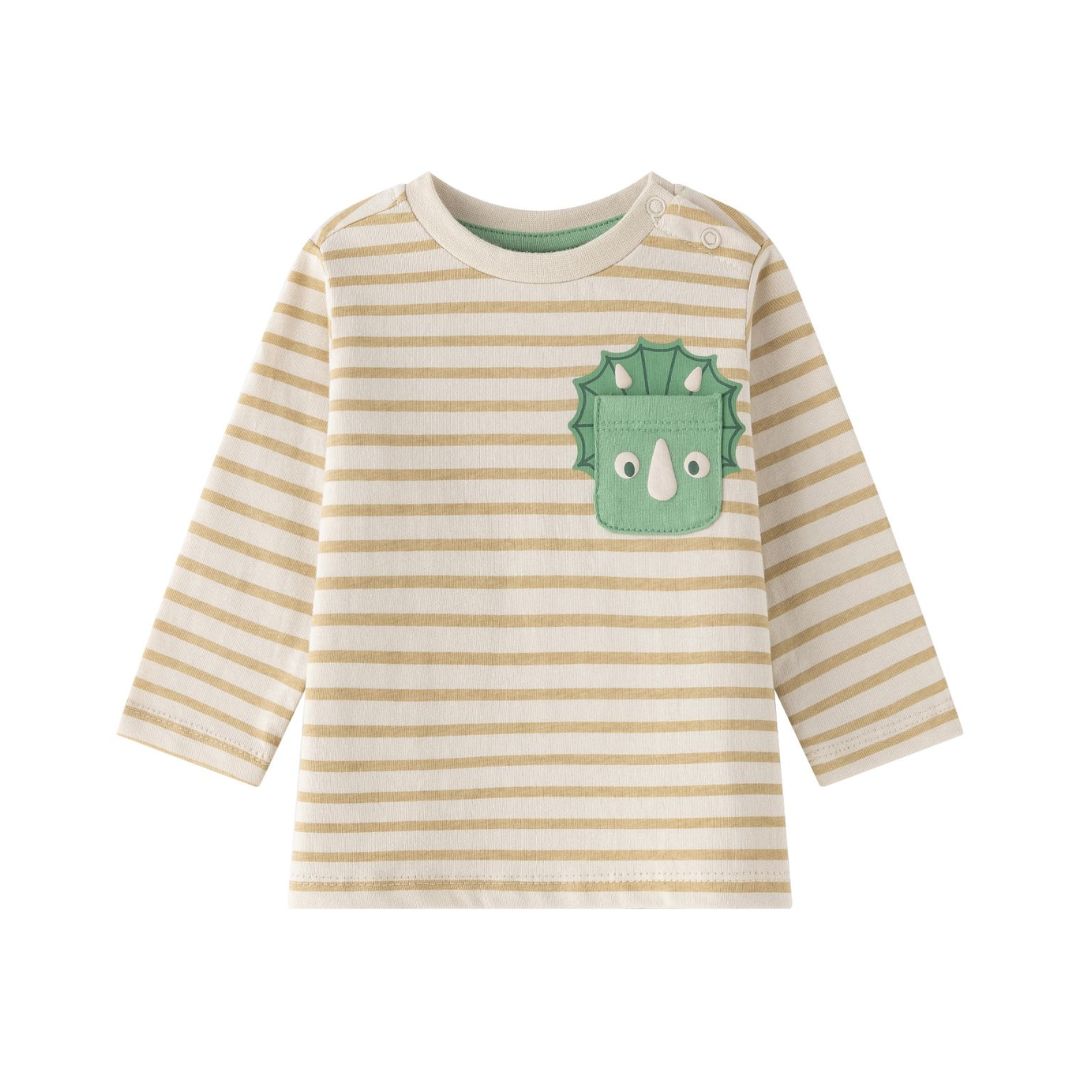 Baby Langarmshirt 'Stripes & Dino' beige