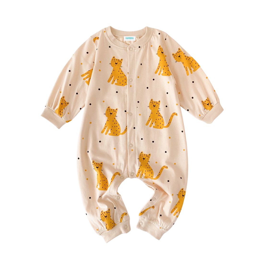 Baby Overall 'Cartoon Leopards' beige