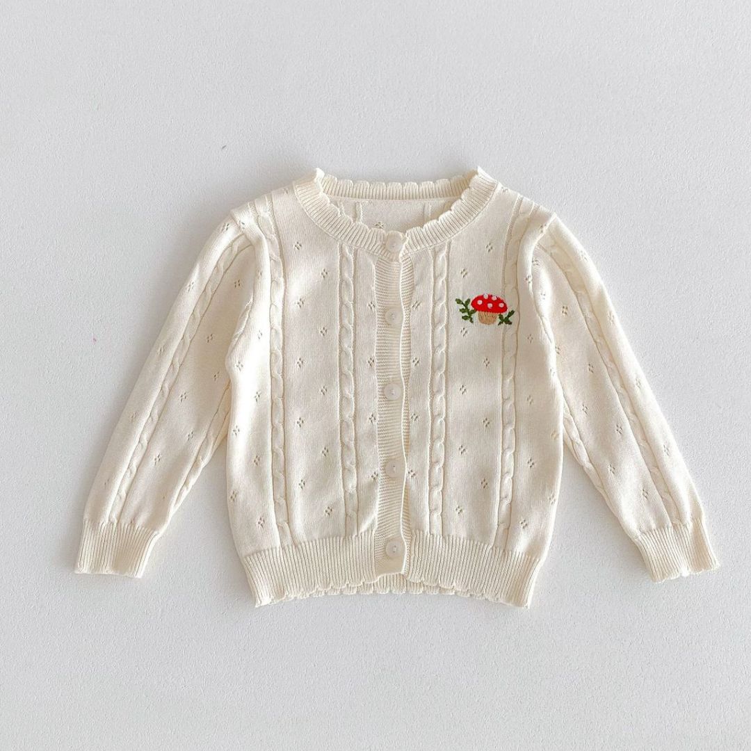 Baby Strickjacke mit Piltstickerei beige