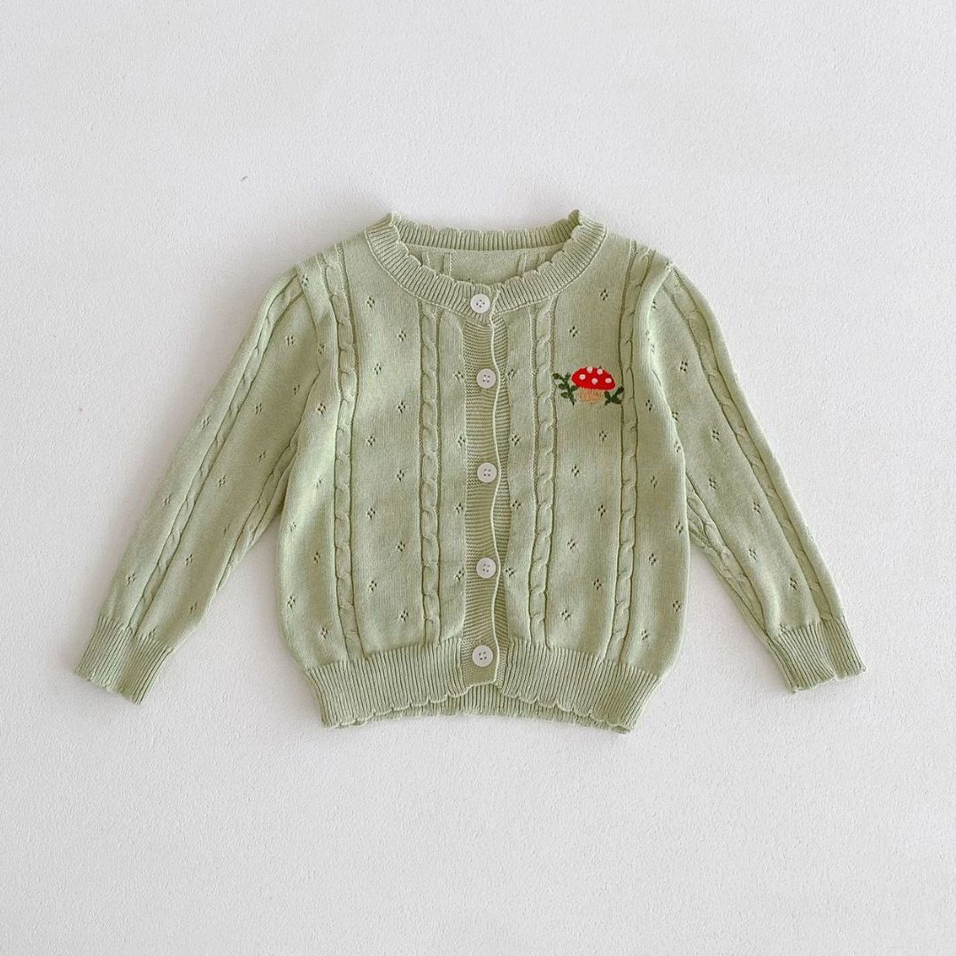 Baby Strickjacke mit Pilz Stickerei grün