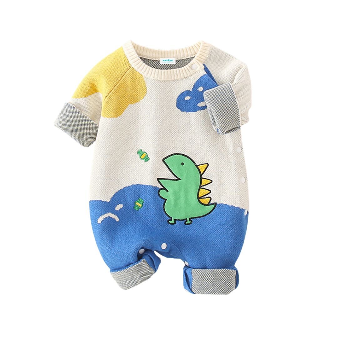 Baby Strick-Overall 'Colorblock Dino' multicolor