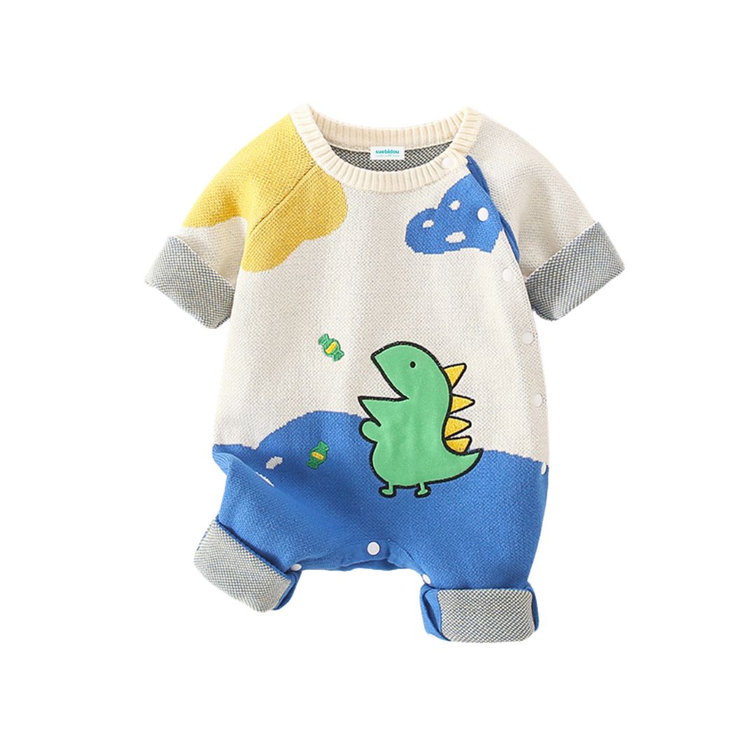 Baby Strick-Overall 'Colorblock Dino' multicolor