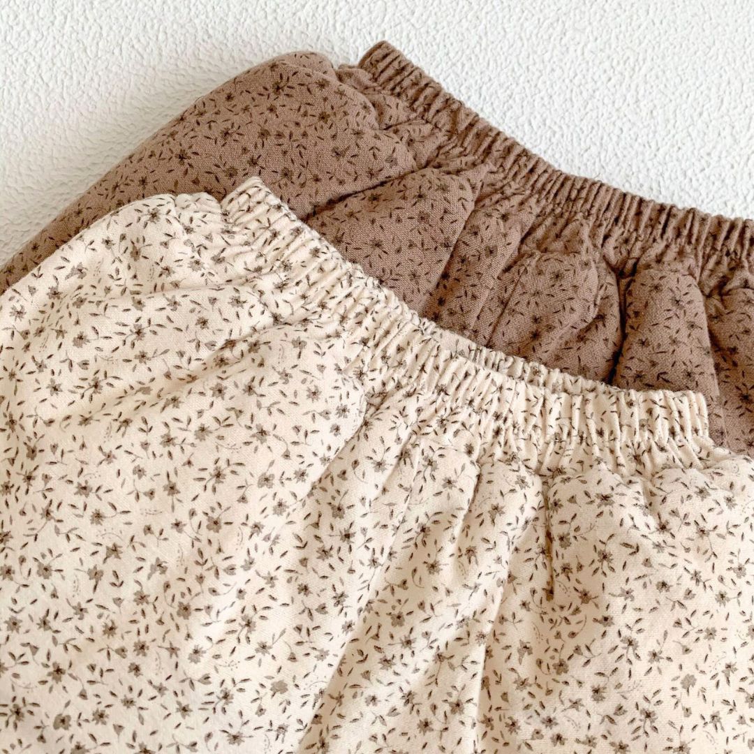 Baby Winter Hose geplüscht beige mit floralem Muster