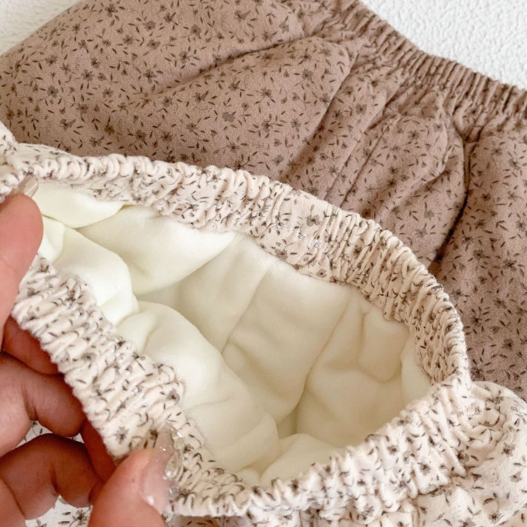 Baby Winter Hose geplüscht beige mit floralem Muster