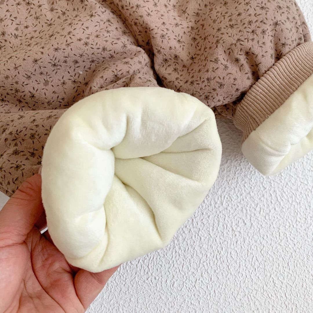 Baby Winter Hose geplüscht beige mit floralem Muster