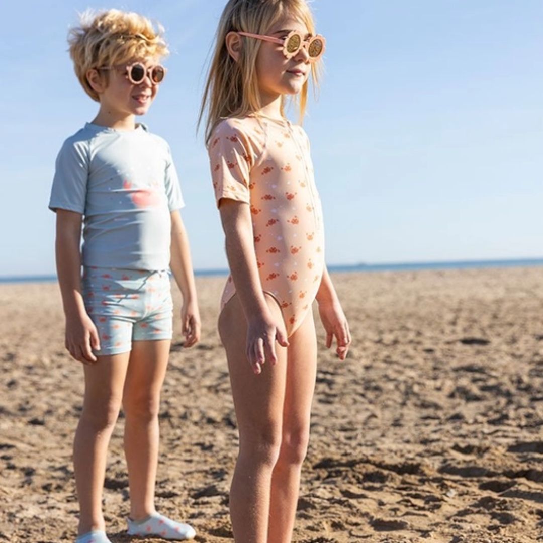 Badeanzug mit Reißverschlus 'Fische' blau UPF 50+