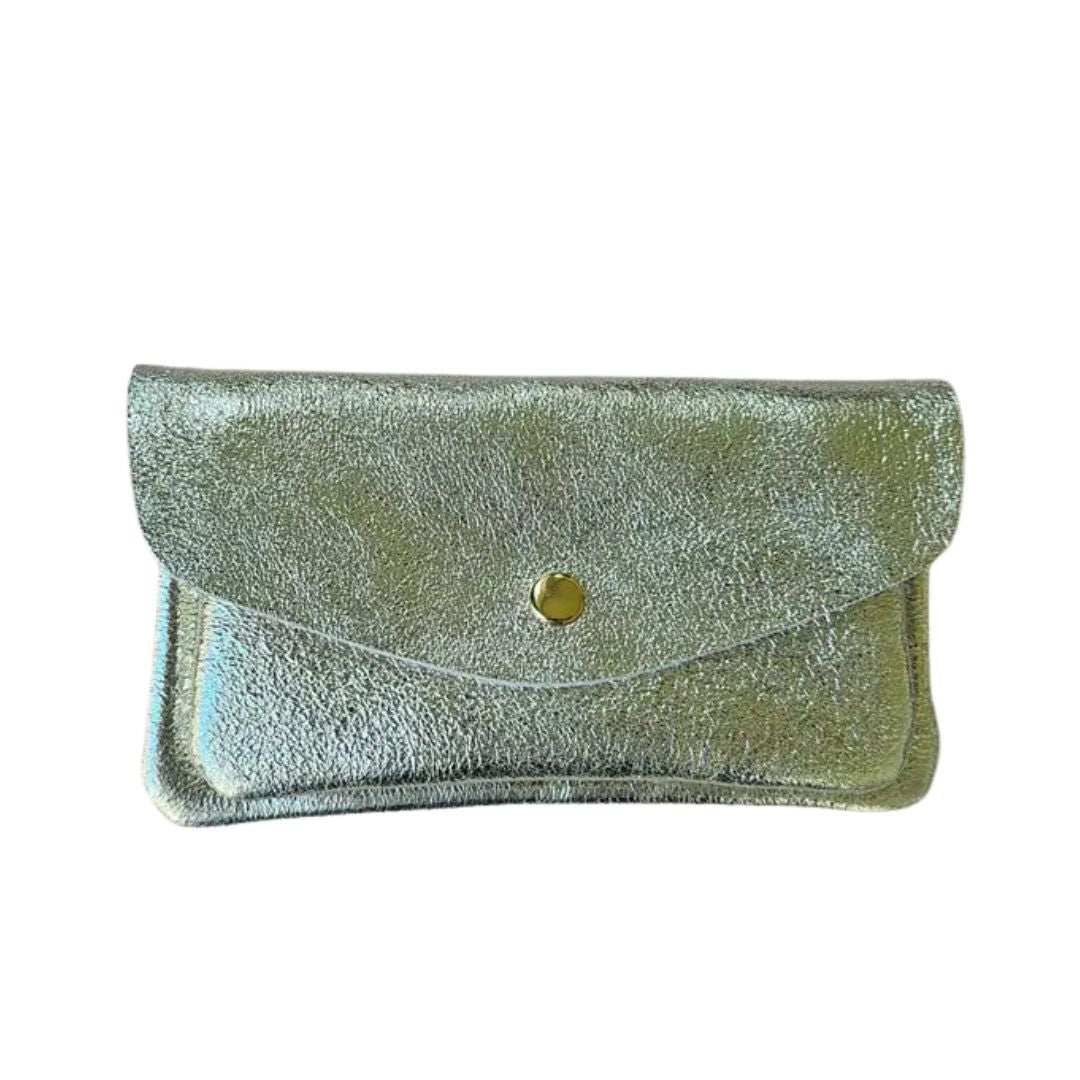 Damen Brieftasche aus Leder metallic platin